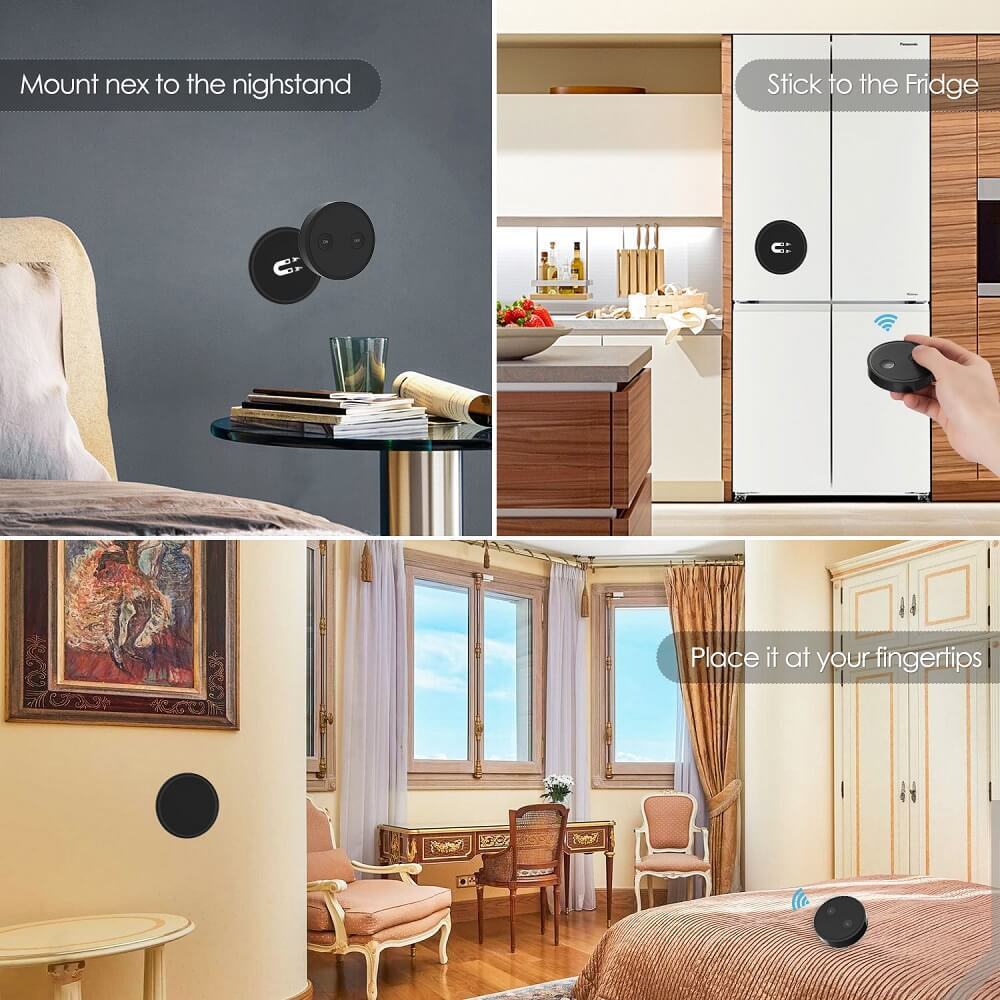 Remote Control Wireless Light Switch with Tiny Relay Module 2500W Magnetic Wall Switch or Be Portable 200m Range Easy to Install (Black)