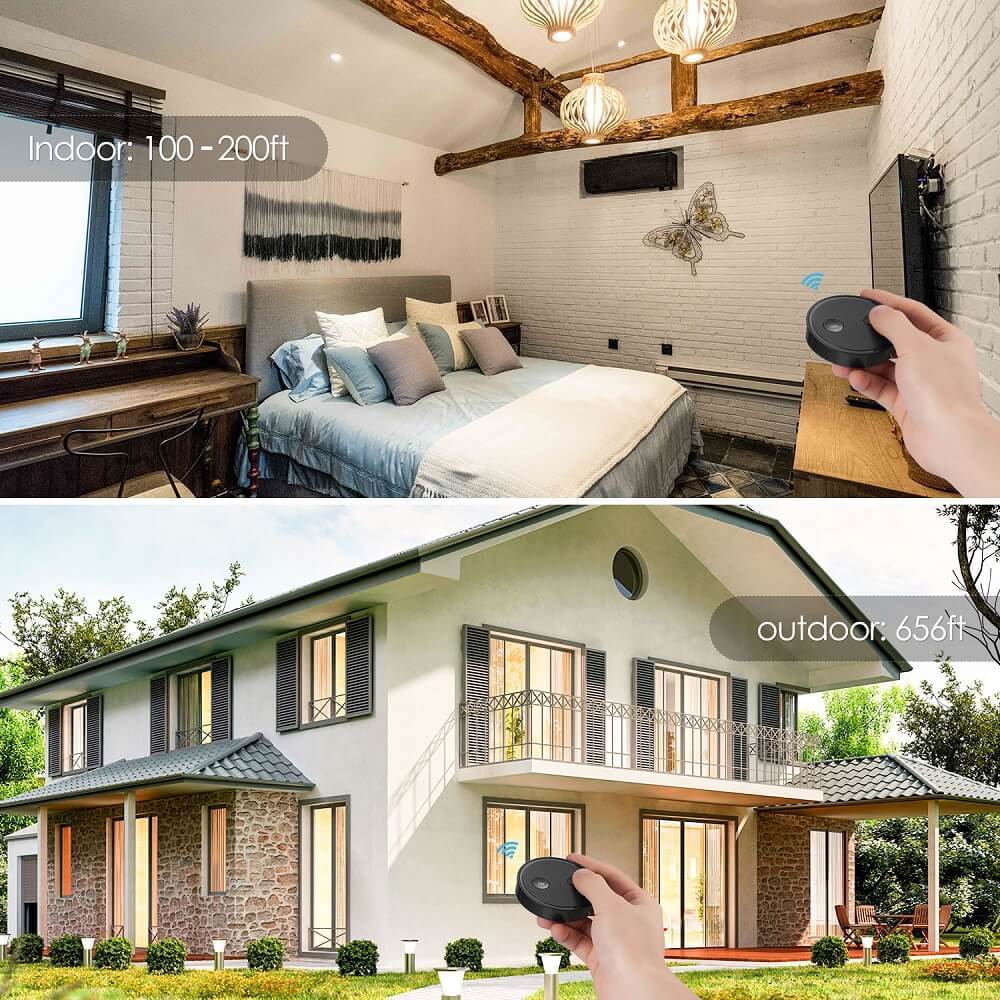 Remote Control Wireless Light Switch with Tiny Relay Module 2500W Magnetic Wall Switch or Be Portable 200m Range Easy to Install (Black)