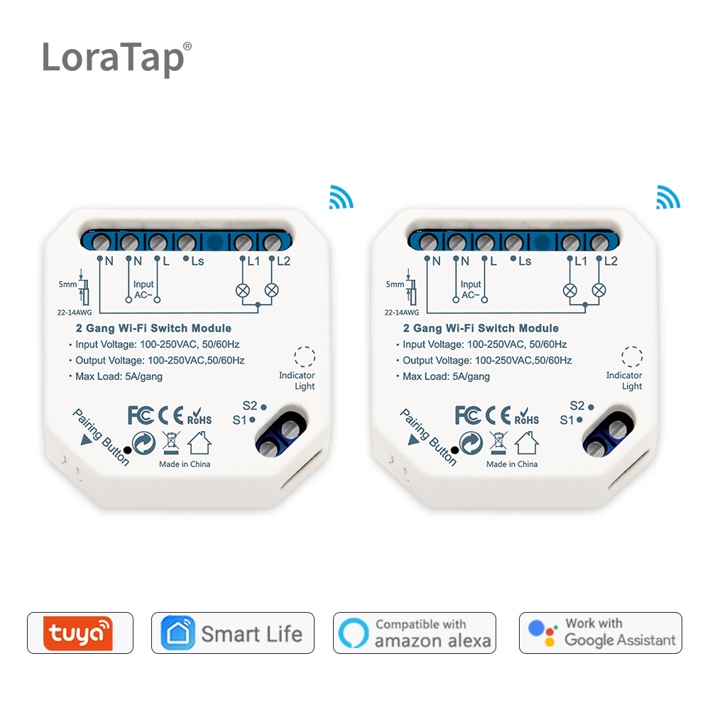 Tuya Smart Life Wifi Switch 2 Gang Relay Breaker Module Smart Lighting Google Home Alexa Echo Remote Control Timer Switch DIY