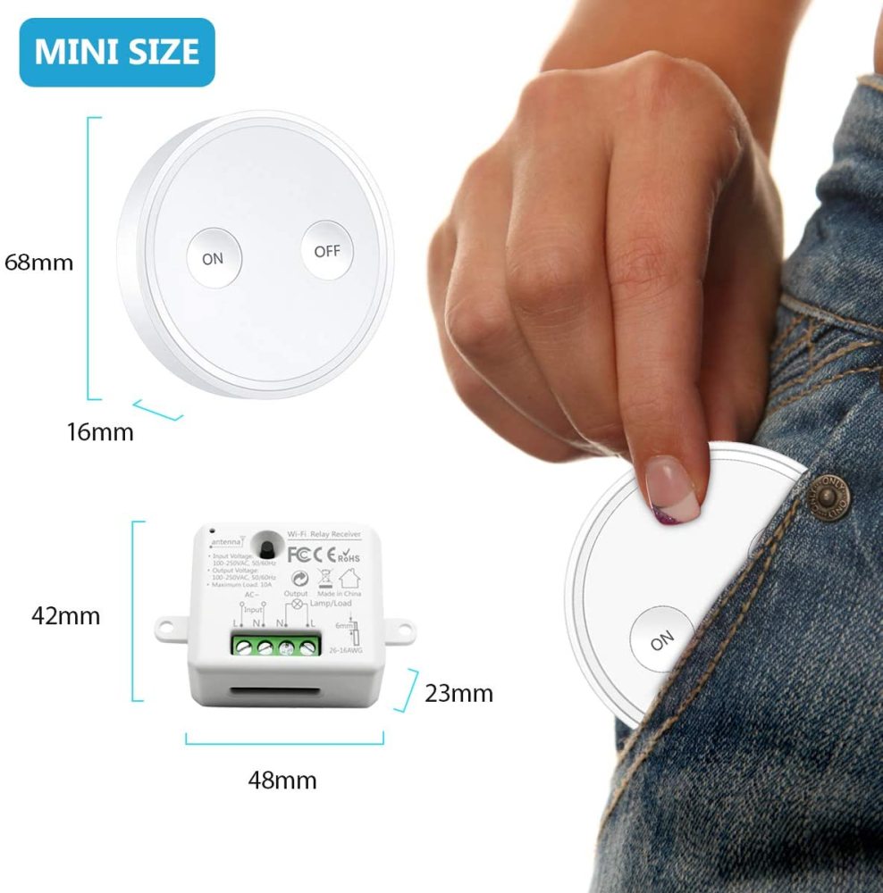LoraTap Magnetic Wireless Lights Switch Kit (Three 2-button remotes and two relay receiver) 868Mhz for EU market