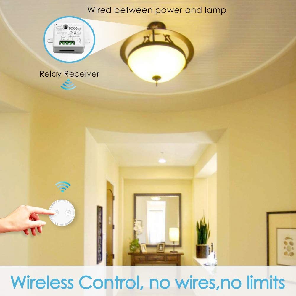 LoraTap Magnetic Wireless Lights Switch Kit (Three 2-button remotes and two relay receiver) 868Mhz for EU market