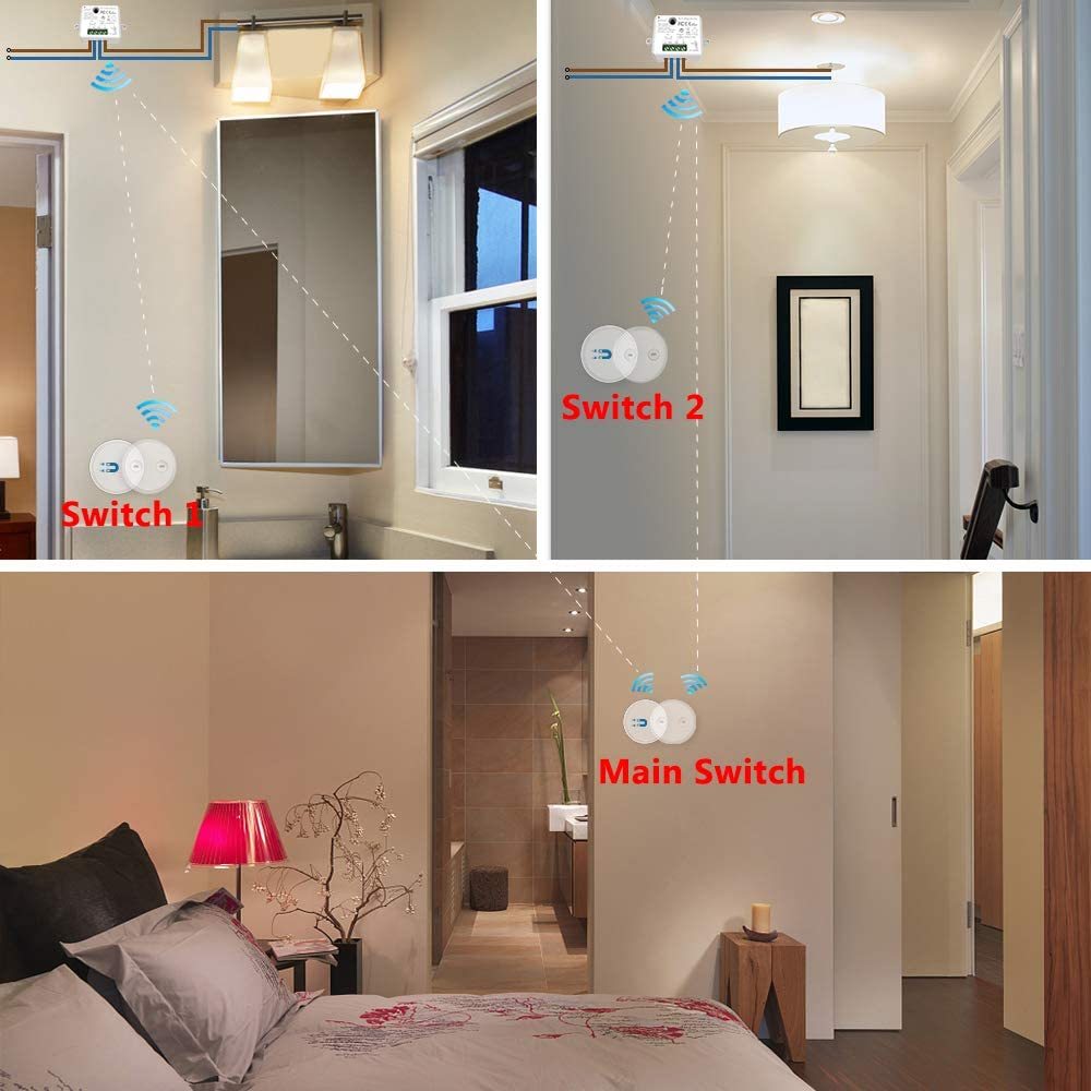 LoraTap Magnetic Wireless Lights Switch Kit (Three 2-button remotes and two relay receiver) 868Mhz for EU market