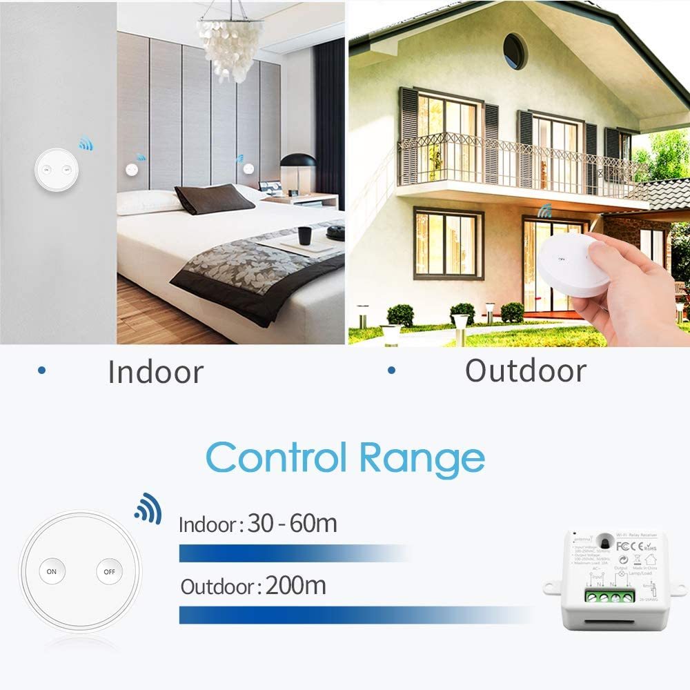 LoraTap Magnetic Wireless Lights Switch Kit (Three 2-button remotes and two relay receiver) 868Mhz for EU market
