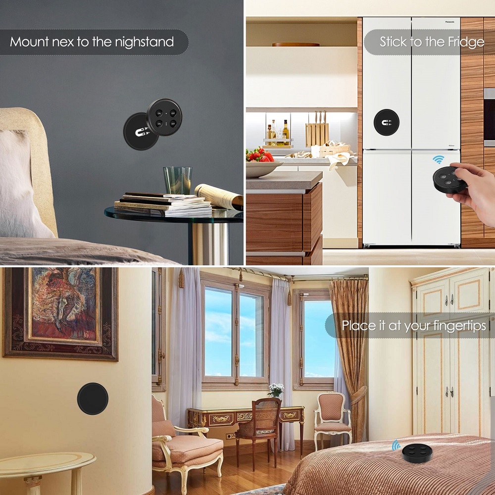 LoraTap Black Magnetic Wireless Lights Switch Kit (4-button remote and two relay receiver) 868Mhz for EU market