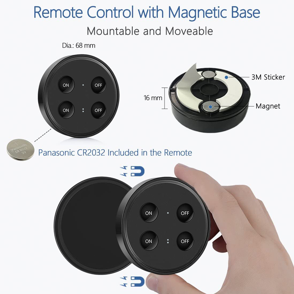 LoraTap Black Magnetic Wireless Lights Switch Kit (4-button remote and two relay receiver) 868Mhz for EU market