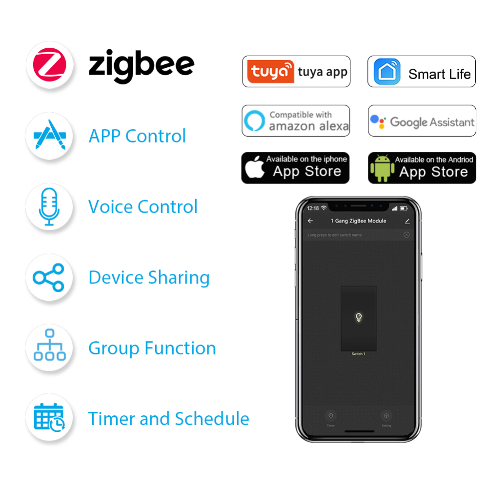 Tuya Smart ZigBee 3.0 Relay 16A DIY Module for Light and Device ON OFF App Remote Control Timer Support Google Home Alexa Zigbee2MQTT