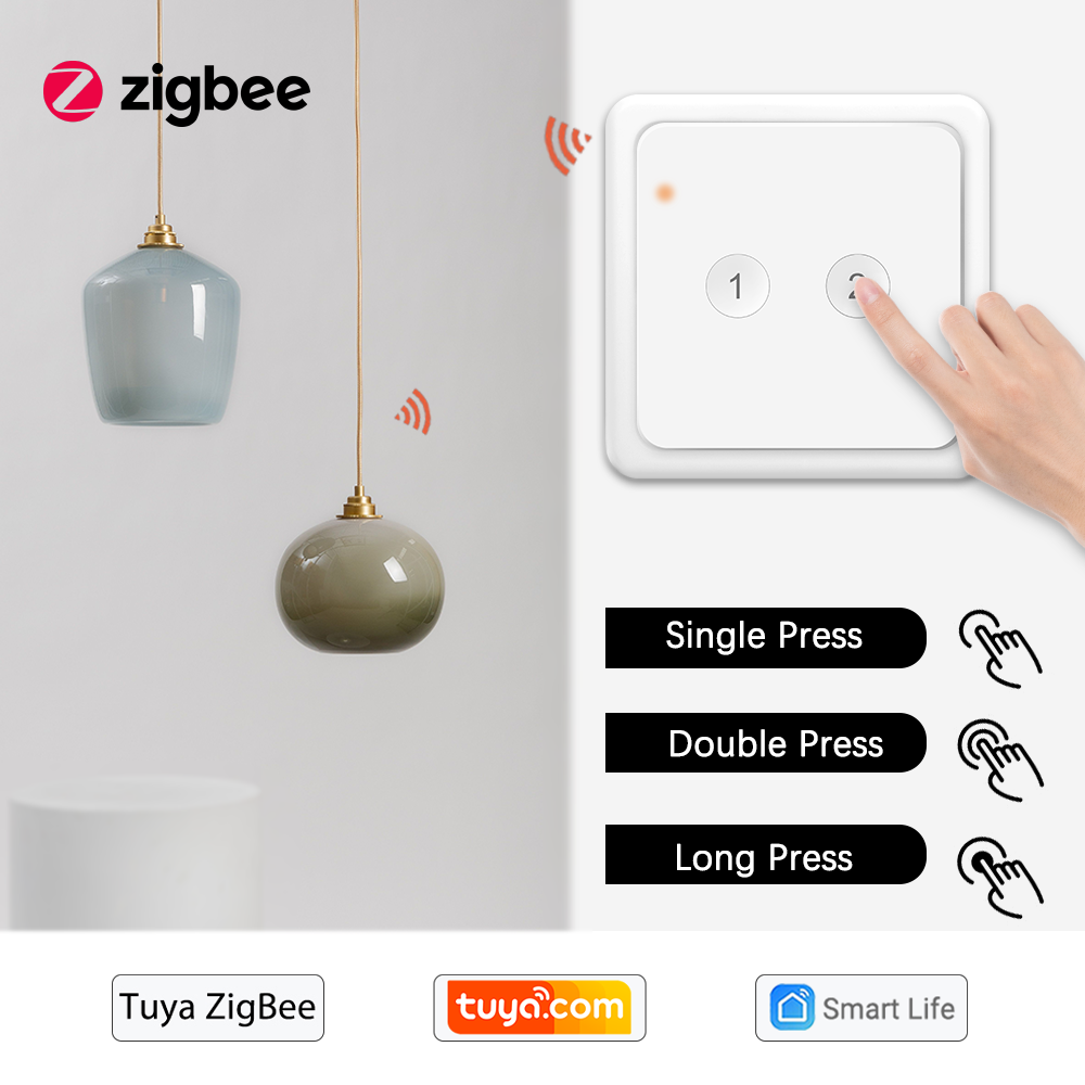 Tuya ZigBee 3.0 Wireless EU 2 Gang Remote Control Switch Compatible with Smart Life Home Assistant Zigbee2MQTT DIY