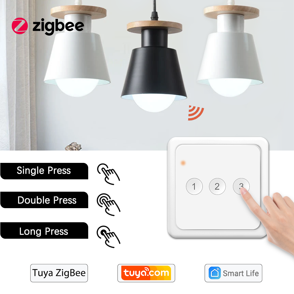 Tuya ZigBee 3.0 Wireless 3 Gang Remote Control Scene Switch Support Smart Life Home Assistant ZigBee2MQTT Automation DIY
