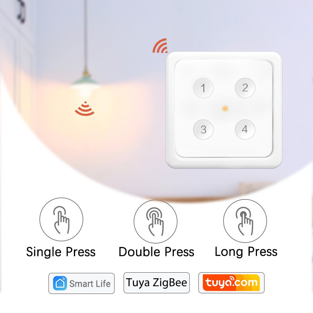 Tuya ZigBee 3.0 Wireless 4-Button Remote Control Scene Switch Compatible with Smart Life Home Assistant Zigbee2MQTT DIY