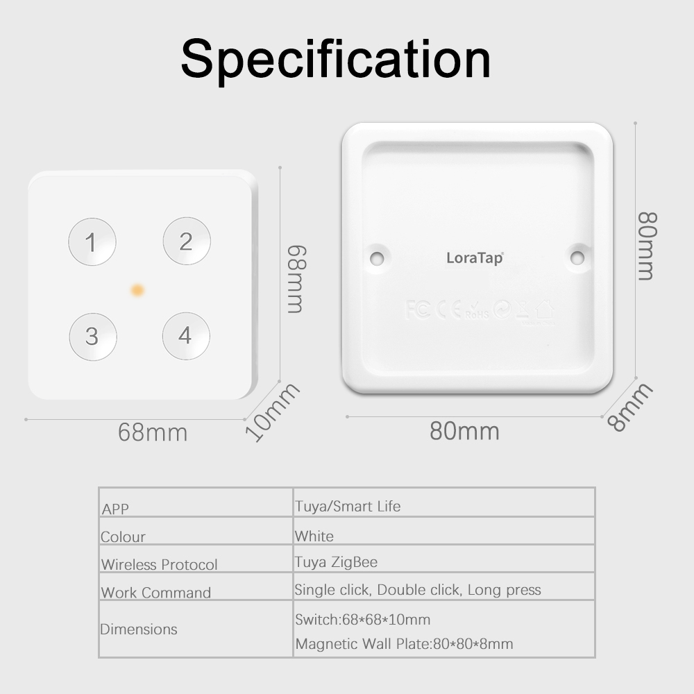 Tuya ZigBee 3.0 Wireless 4-Button Remote Control Scene Switch Compatible with Smart Life Home Assistant Zigbee2MQTT DIY