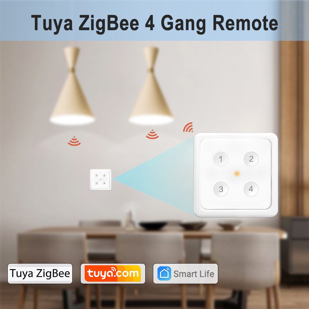 Tuya ZigBee 3.0 Wireless 4-Button Remote Control Scene Switch Compatible with Smart Life Home Assistant Zigbee2MQTT DIY