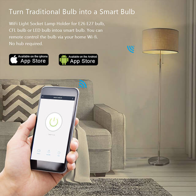 LoraTap Smart WiFi Bulb Socket E26/E27 Wi-Fi LED Light Bulb Lamp Timer Holder Adapter, Voice Control with Amazon Alexa and Google Home Assistant