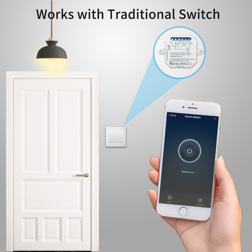 Tuya Smart Life Wifi Smart Light Switch Relay module Remote Control Google Home Alexa Echo Works with Wall Manual Switch 10A