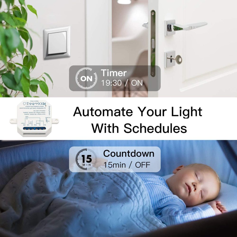 Tuya Smart Life Wifi Smart Light Switch Relay module Remote Control Google Home Alexa Echo Works with Wall Manual Switch 10A