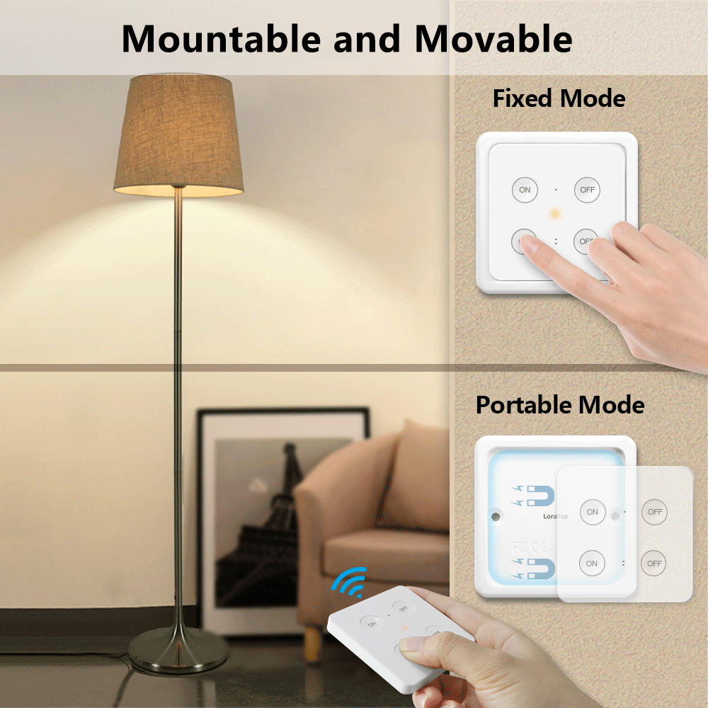 LoraTap Wireless Wall Switch Kit, 1 Command + 2 868Mhz Radio Receivers, 200M Range, Back and forth, Remote Switch, ON/OFF Remote Control for Lamp