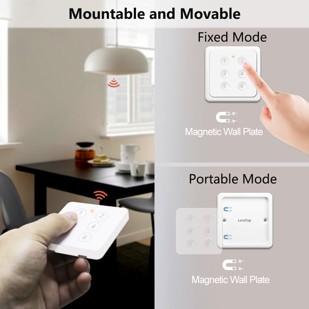 LoraTap ZigBee 3.0 Tuya Smart Life EU Standard 6 Button Gang Scene Magnetic Remote Control Switch App Hub Required