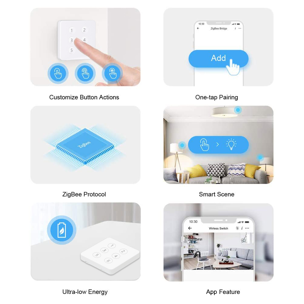 LoraTap ZigBee 3.0 Tuya Smart Life EU Standard 6 Button Gang Scene Magnetic Remote Control Switch App Hub Required
