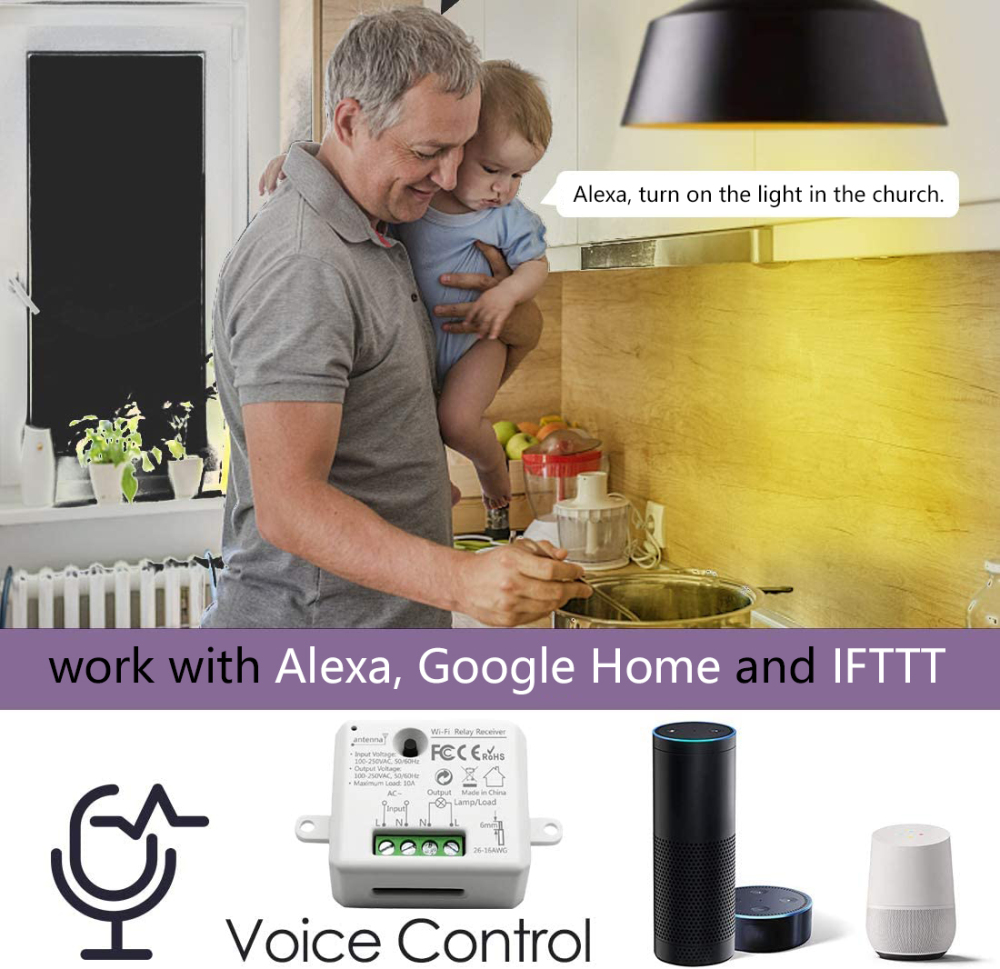 LoraTap 2 Pack WiFi Smart Home Switch Relay Module with Timer Remote Control by Mobile Phone for Home Automation DIY Mount and Flush Mount Compatible