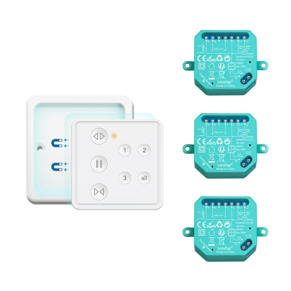 LoraTap Wireless Roller Shutter Module, 3 in 1, with RF Remote Control, 868Mhz Radio Transmitter, Curtain Stores Switch Switch, Wall Relay