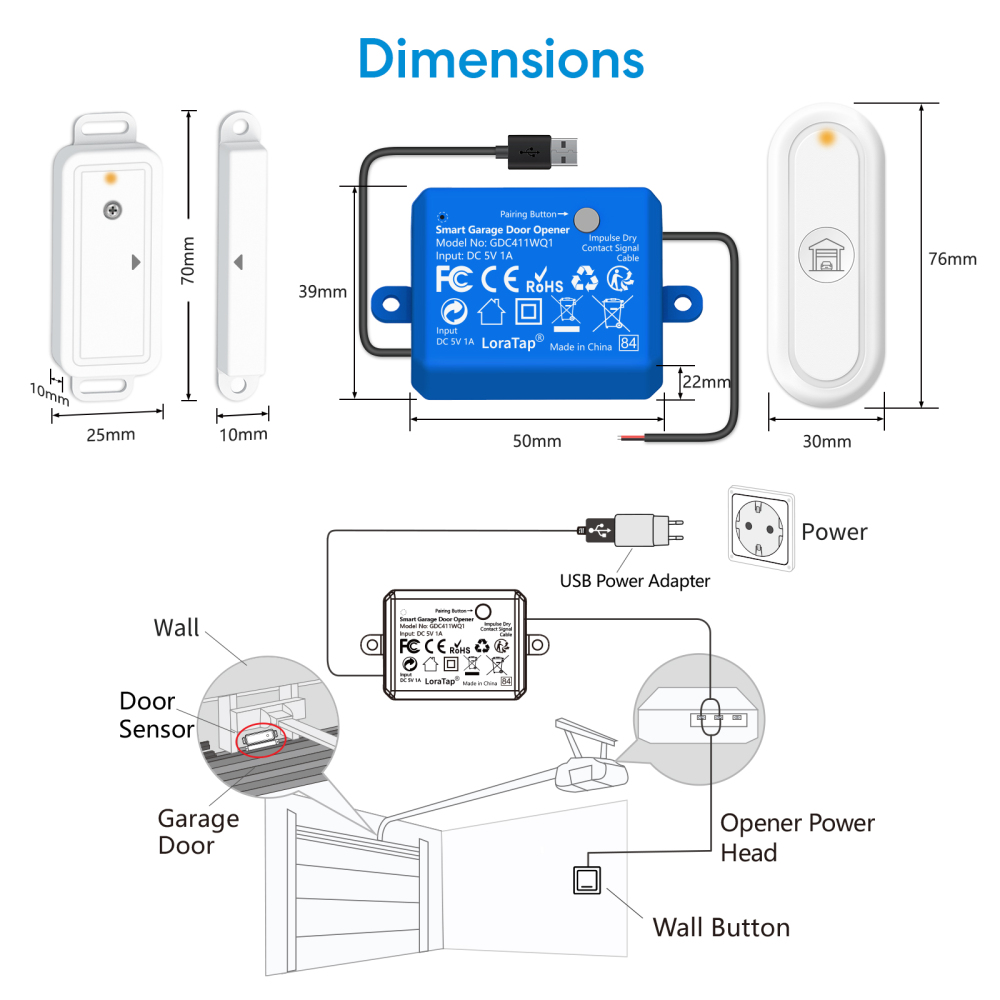 LoraTap WiFi Smart Garage Door Opener with Wireless Remote Control, Remote Control with Smart Life App, Compatible with  Alexa and Google Assistant