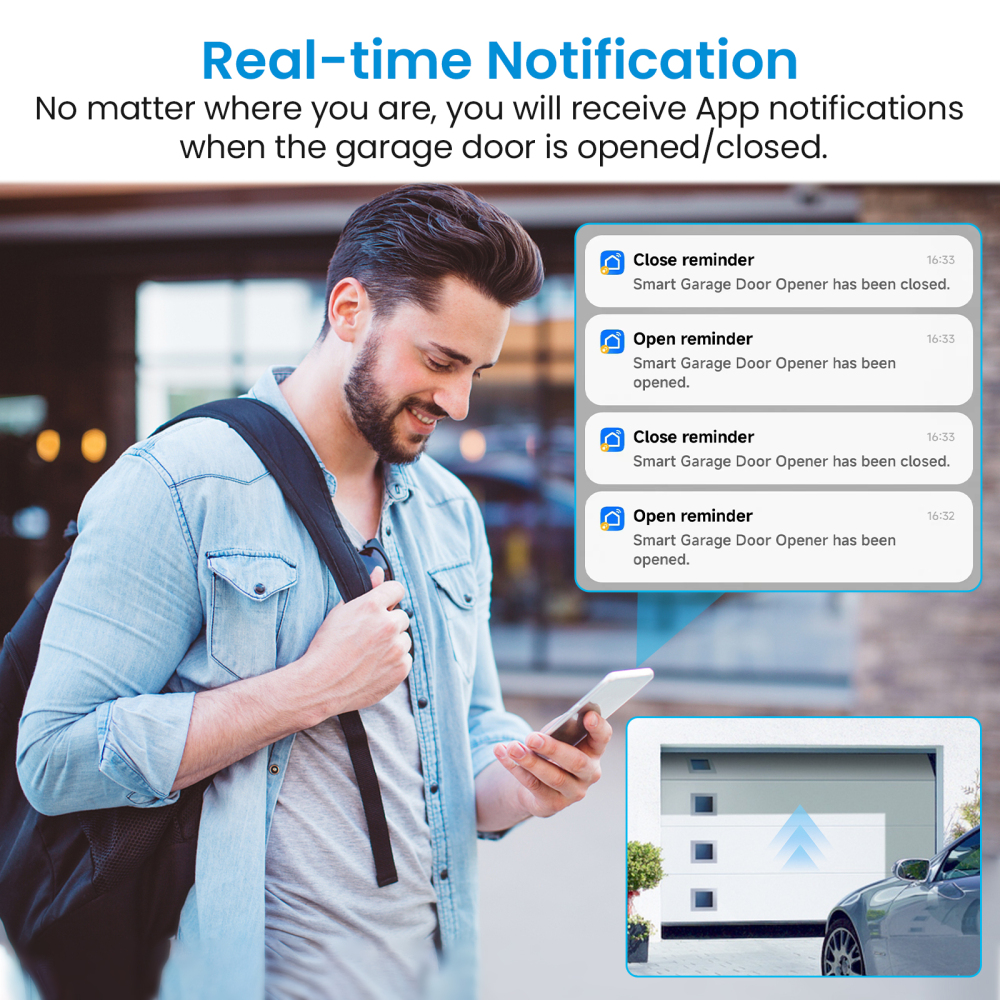 LoraTap Tuya Smart Life 12-24V DC Garage Door Wireless Sensor Opener Controller USB Power Remote Control by Google Home Alexa