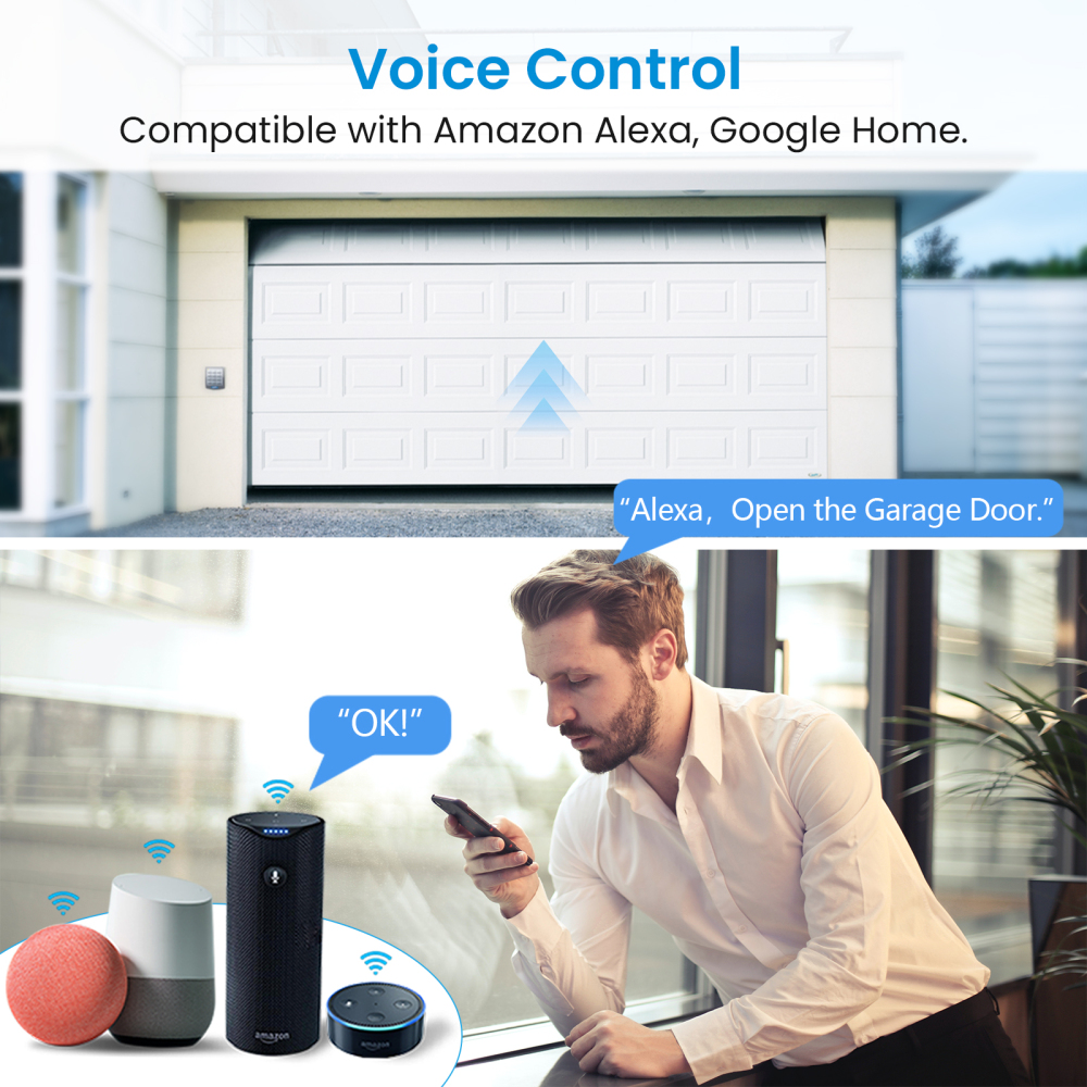 LoraTap Tuya Smart Life 12-24V DC Garage Door Wireless Sensor Opener Controller USB Power Remote Control by Google Home Alexa