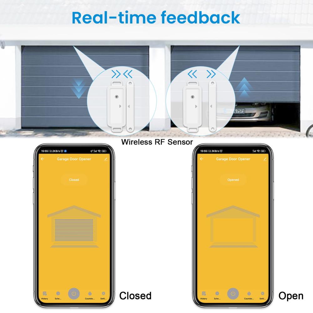 LoraTap Tuya Smart Life 12-24V DC Garage Door Wireless Sensor Opener Controller USB Power Remote Control by Google Home Alexa