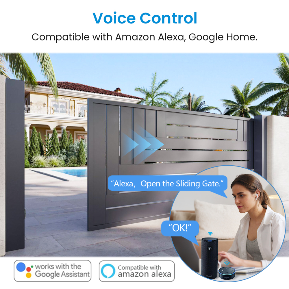 LoraTap Tuya Smart Life Sliding Gate Motor Opener Controller Waterproof IP65 Door Sensor USB Charge Work With Google Home Alexa