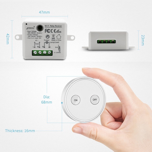 LoraTap Wireless Lights Switch Kit, 915MHz RF On Off Wireless Remote Control for Lamps and Household Appliances, 10A Relay Receiver, 656ft Range