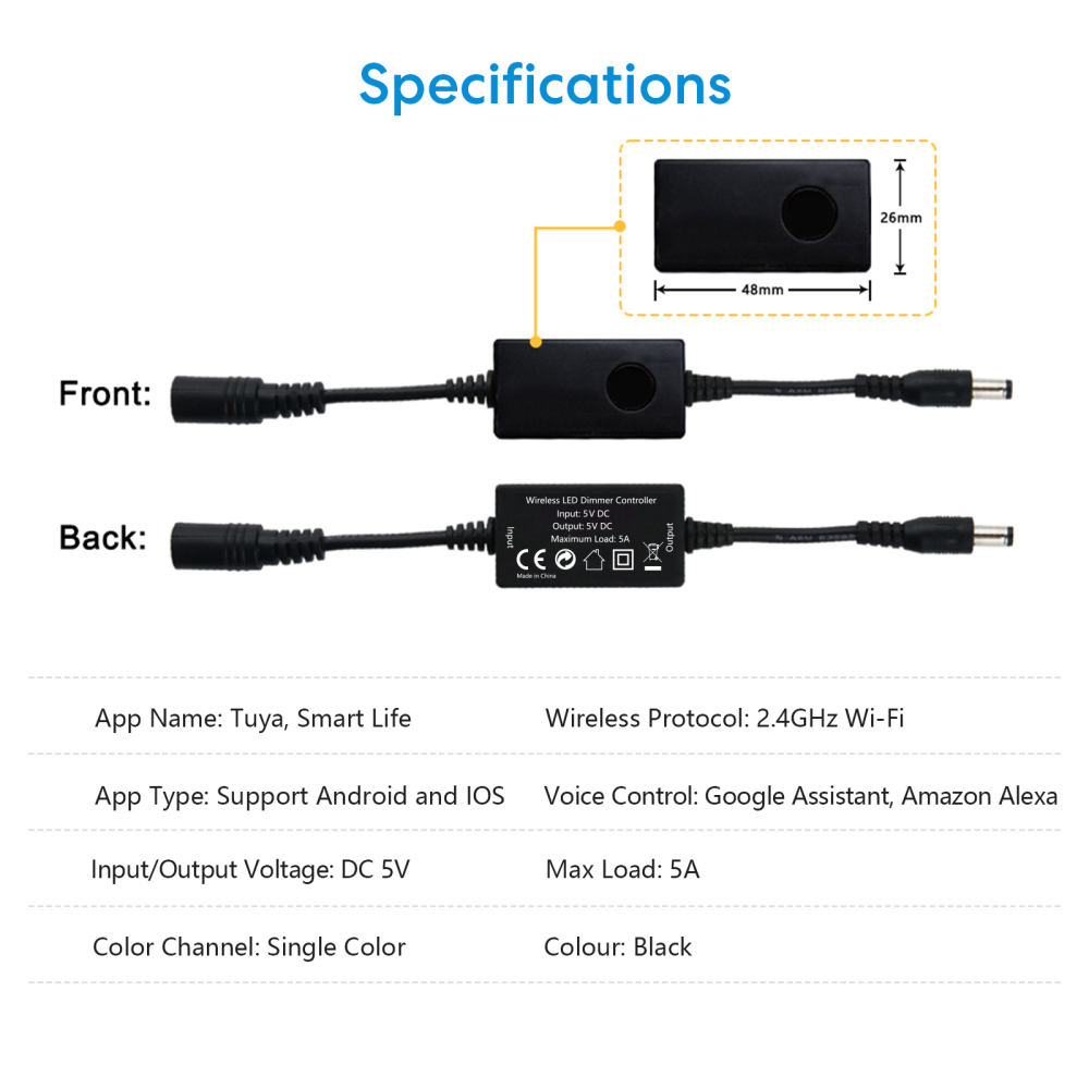LoraTap Tuya Smart Life WiFi Dimmer Switch DC 5V LED for Strip Light String Light RV Boats Pub Yachts Led Remote Control