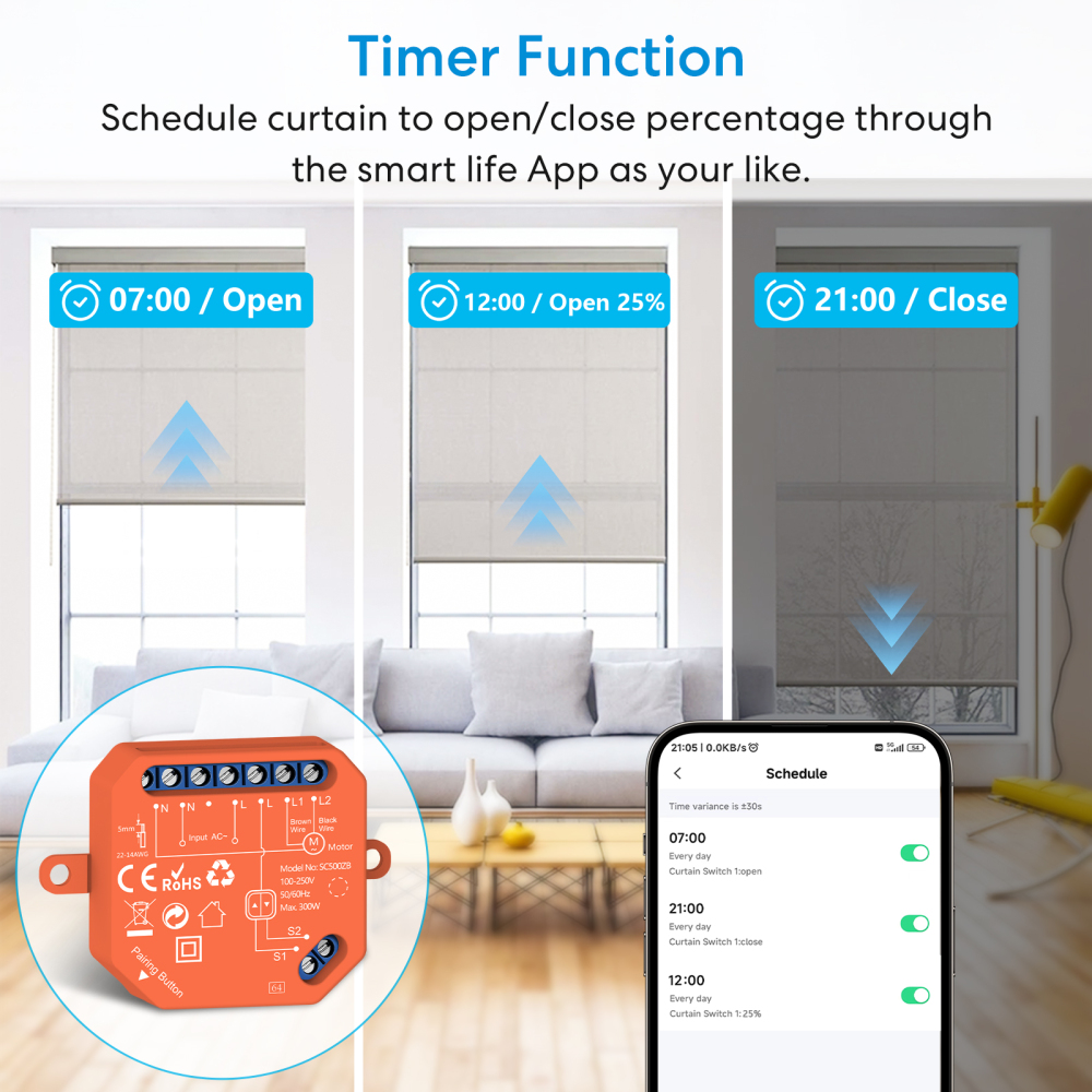 ZigBee Roller Shutter Blinds Curtain Switch Tuya Smart Life Percentage Progress Timer Voice Control Google Assistant Alexa