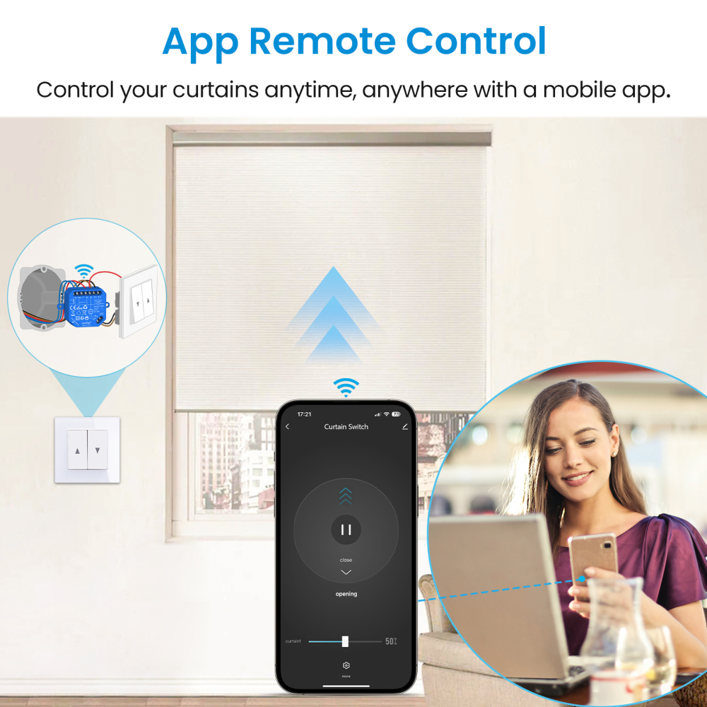 LoraTap Tuya Smart Roller Shutter Curtain Blinds Switch Tubular Motor Percentage Remote Voice Control by Google Home Alexa