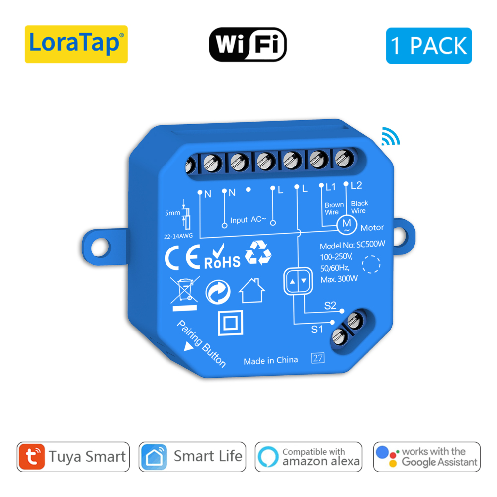 LoraTap Tuya Smart Roller Shutter Curtain Blinds Switch Tubular Motor Percentage Remote Voice Control by Google Home Alexa