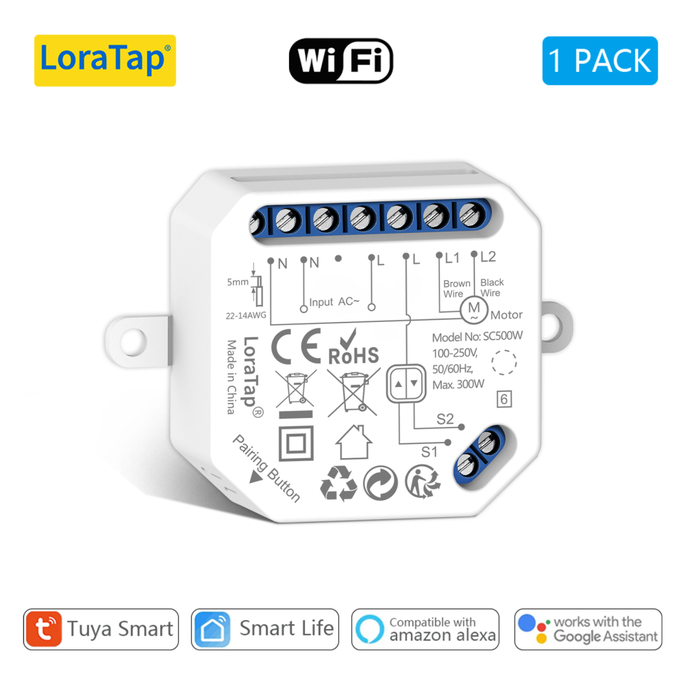 LoraTap Tuya Smart WiFi Curtain Switch Relay Module for Roller Shutter Window Blinds Google Home Alexa Voice Control