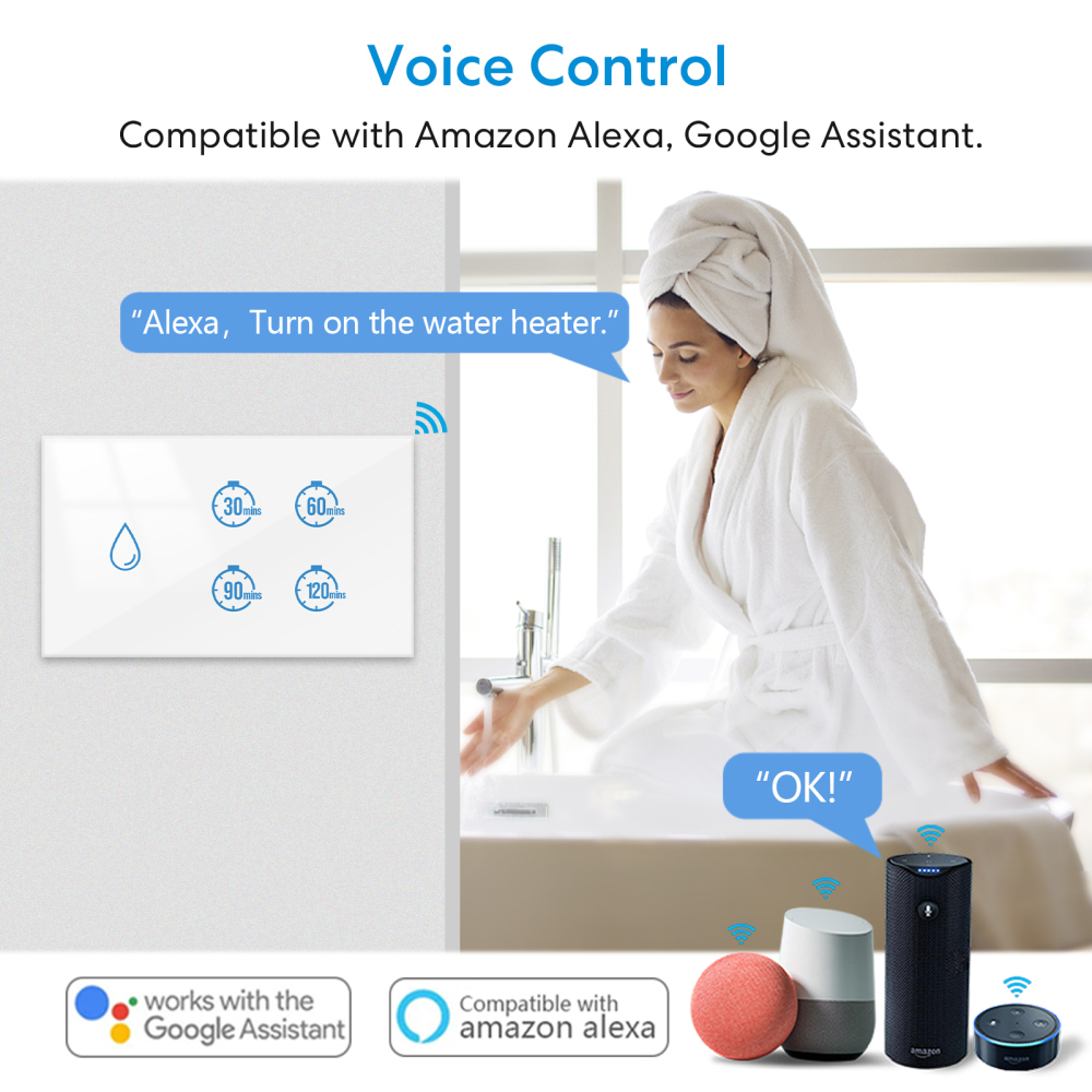 Tuya Smart Life 20A Boiler Water Heater Switch Touch Panel Control Timer Countdown Energy Monitoring Work with Google Assistant Alexa