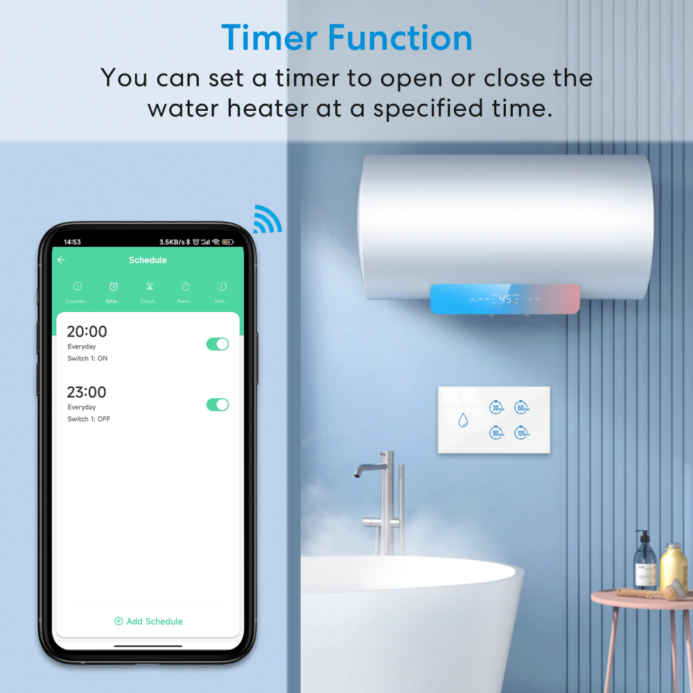 Tuya Smart Life 20A Boiler Water Heater Switch Touch Panel Control Timer Countdown Energy Monitoring Work with Google Assistant Alexa