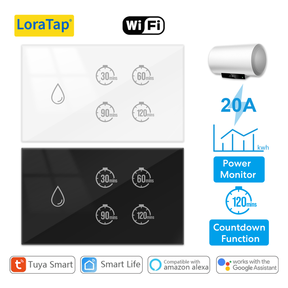 Tuya Smart Life 20A Boiler Water Heater Switch Touch Panel Control Timer Countdown Energy Monitoring Work with Google Assistant Alexa