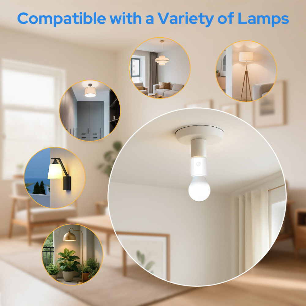 LoraTap Remote Control Light Socket, Wireless Light Switch, Wall Mount, 100ft Range, E26 E27 Adapter, No Wiring (1 Remote + 2 Sockets)