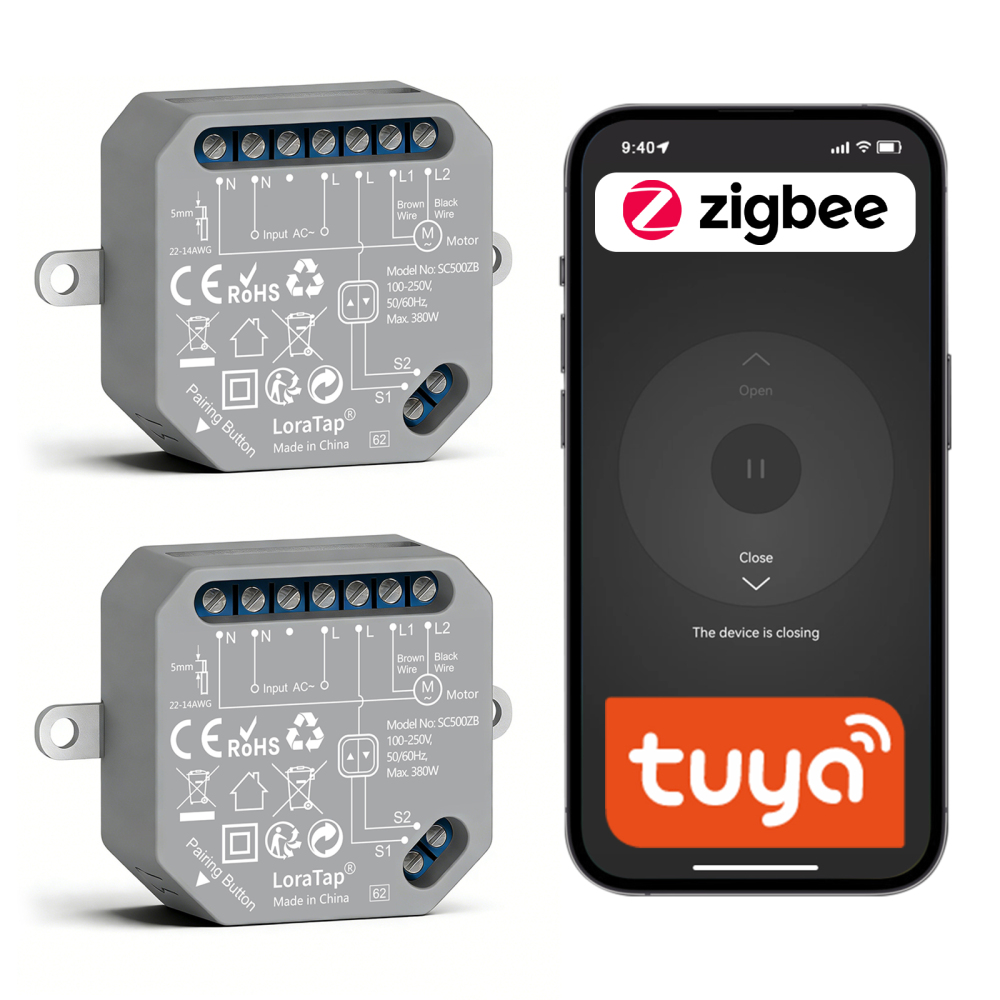 LoraTap ZigBee Roller Shutter Switch 2 Pack, Smart Blinds Control for Roller Shutters & Blinds, 380W, Alexa Compatible, Smart Home Hub Required