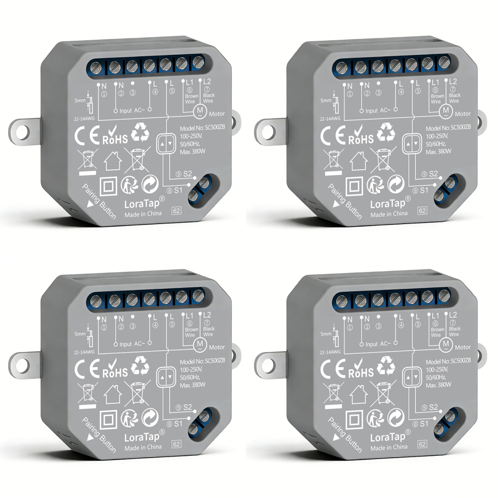 LoraTap ZigBee Roller Shutter Switch 4 Pack, Smart Blinds Control for Roller Shutters & Blinds, 380W, Alexa Compatible, Smart Home Hub Required
