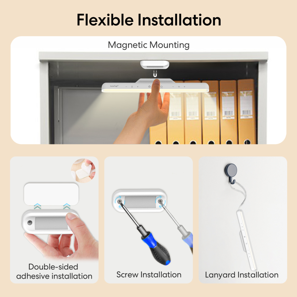 LoraTap Magnetic LED Desk Lamp Dimmable Brightness and Color Temperature with Continuous Adjustment For Closet, bedside, reading
