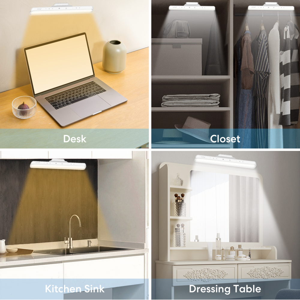 LoraTap Magnetic LED Desk Lamp Dimmable Brightness and Color Temperature with Continuous Adjustment For Closet, bedside, reading