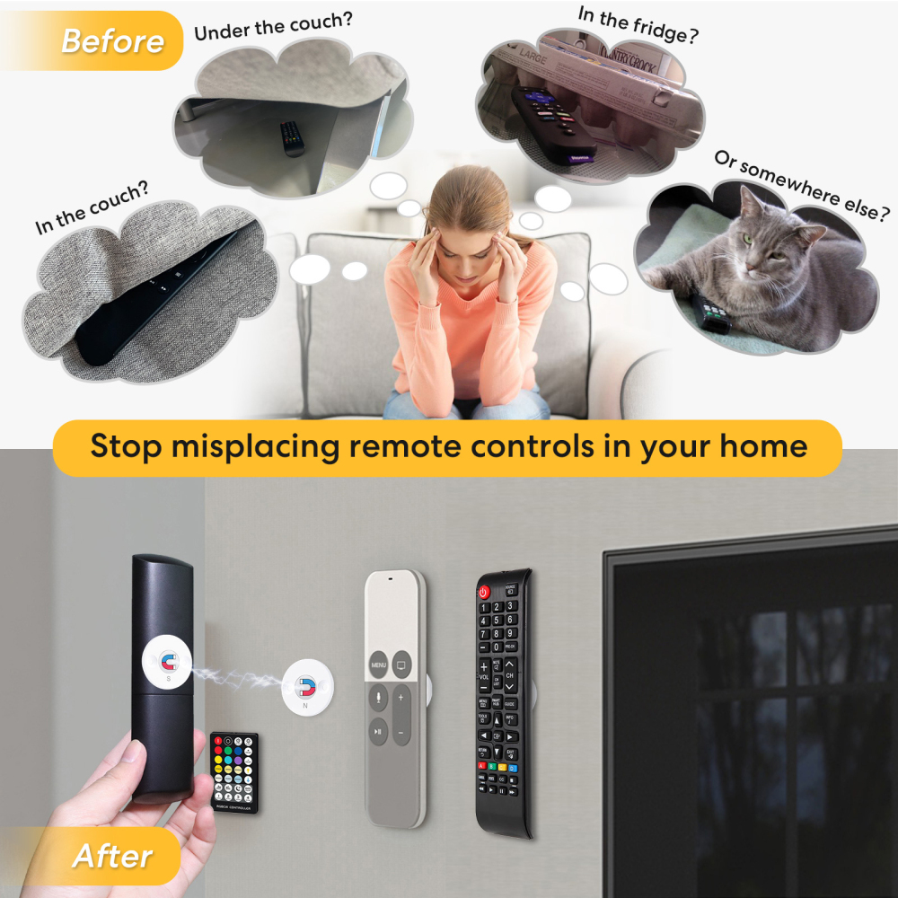 LoraTap 8 Pack Mini Adhesive Magnetic Base, Universal No Drilling Strong Magnetic Mount Holder for Remote Control, Phone & Small Gadgets Storage