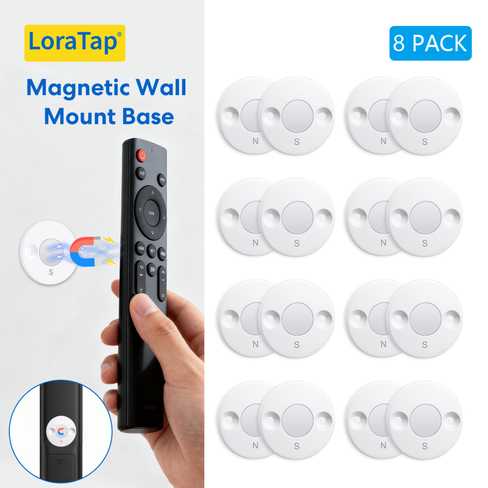 LoraTap 8 Pack Mini Adhesive Magnetic Base, Universal No Drilling Strong Magnetic Mount Holder for Remote Control, Phone & Small Gadgets Storage