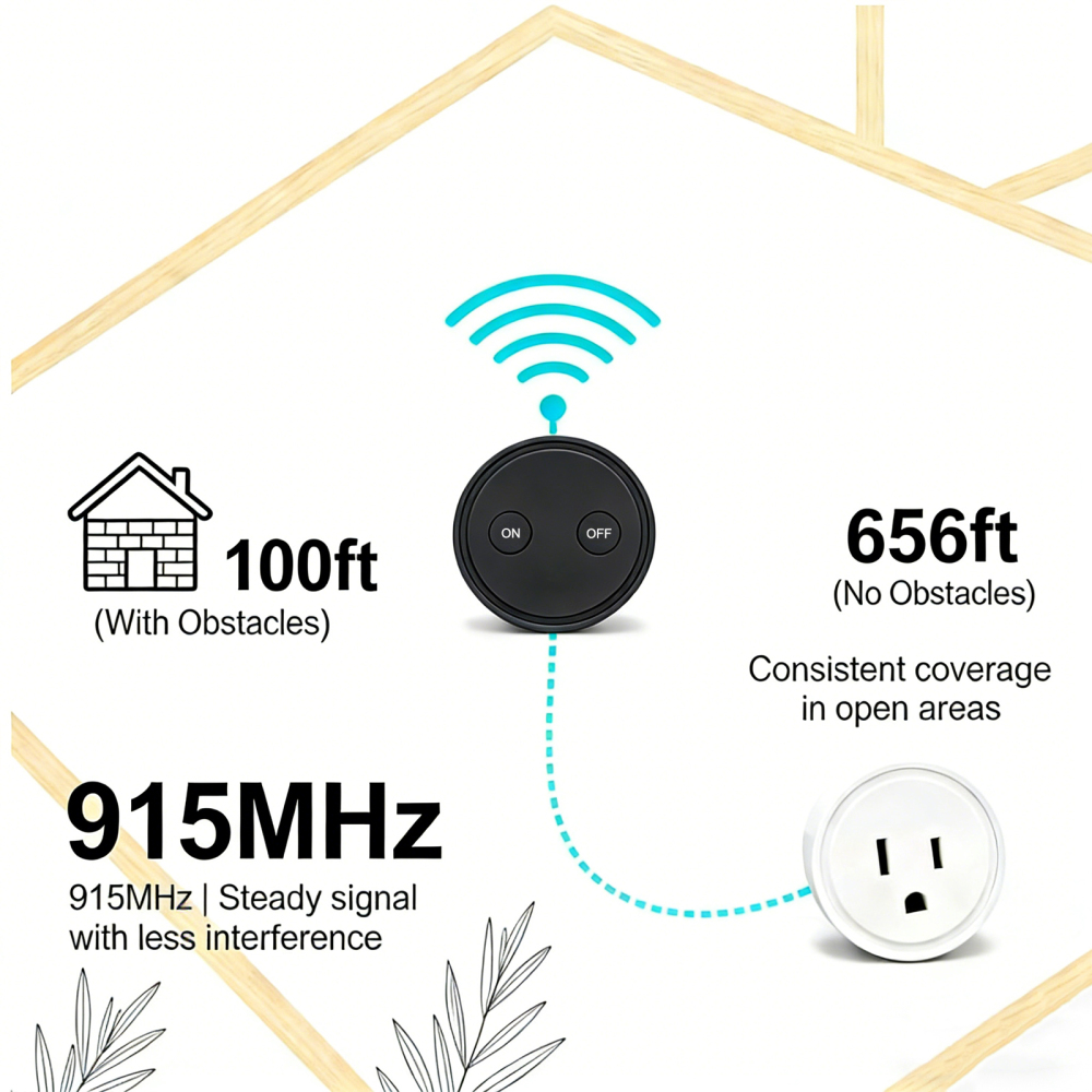 LoraTap Mini Remote Control Outlet Plug Adapter, 656ft Range Wireless Light Switch for Household Appliances, No Hub Required, 10A/1100W, White