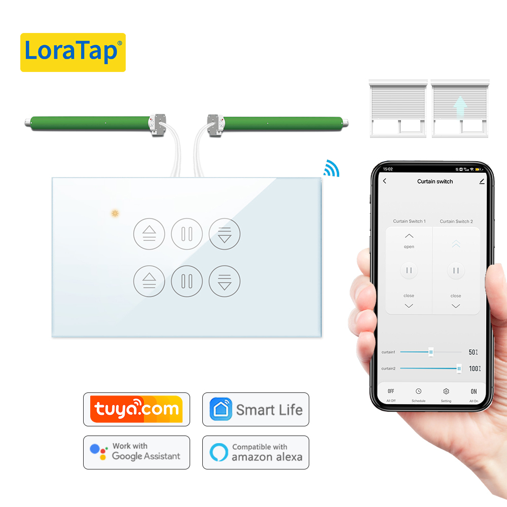 LoraTap Tuya US Curtain Switch for Tubular motor Blinds Remote Control by Smart Life Google Assistant Alexa Voice Operate Support