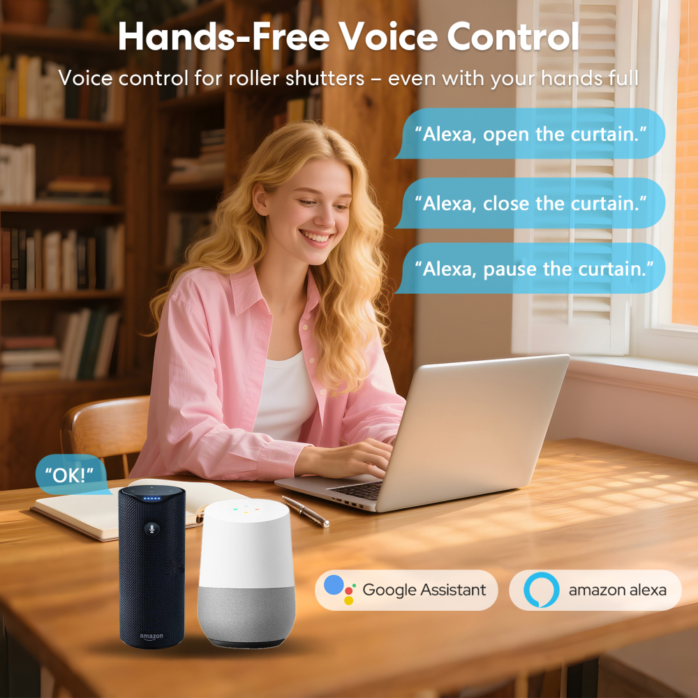 LoraTap WiFi Roller Shutter & Curtain Switch, Compatible with Alexa & Google Home for Voice Control, Smart Timing Wall-Mounted Motor Switch