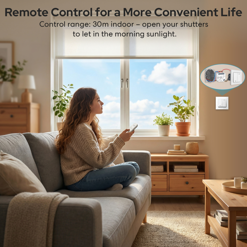 LoraTap 868 MHz Universal Wireless Roller Shutter Controller - Remote Control + Receiver for Roller Shutters, Easy and Quick Installation