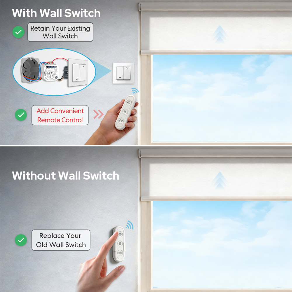 LoraTap 868 MHz Universal Wireless Roller Shutter Controller - Remote Control + Receiver for Roller Shutters, Easy and Quick Installation