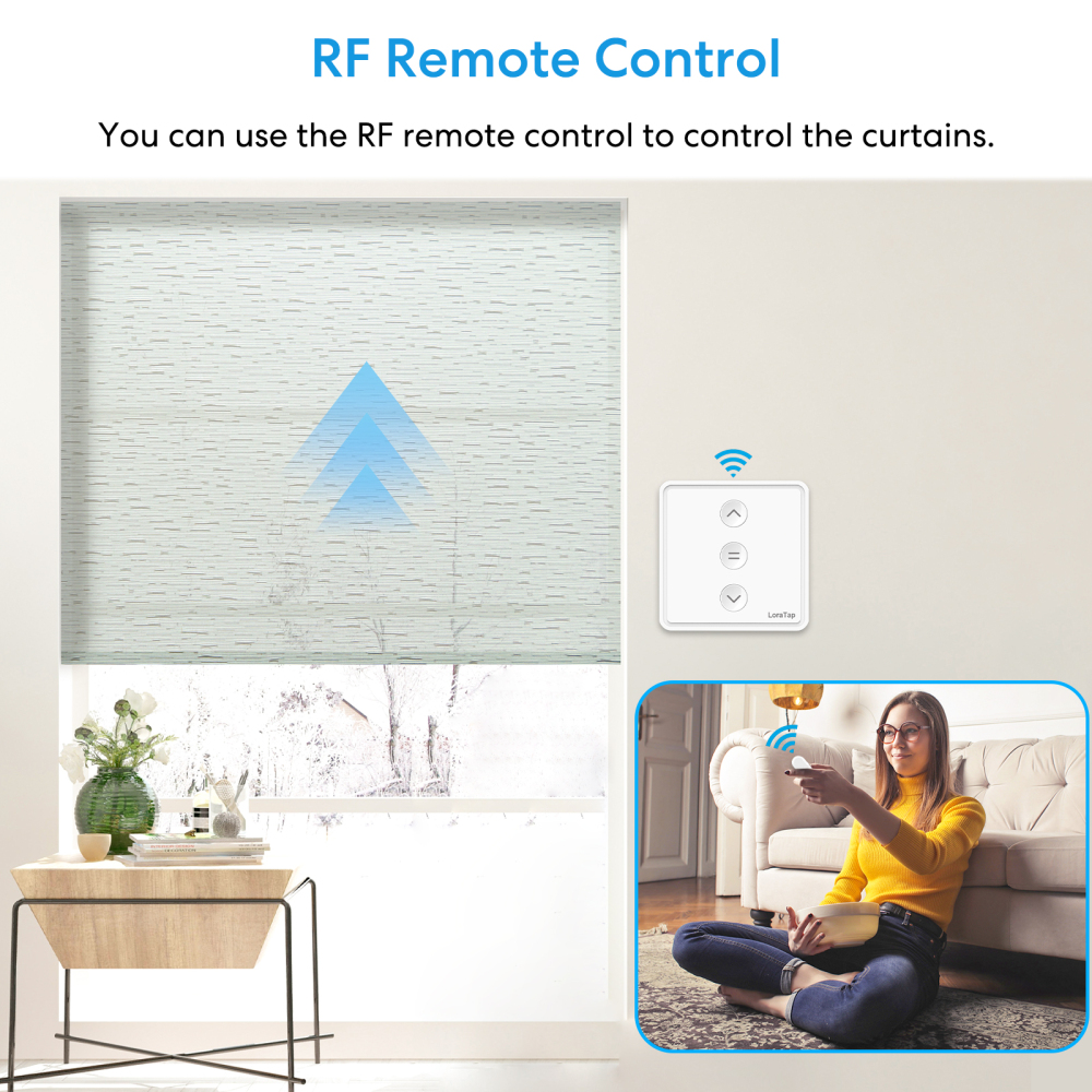 LoraTap RF Shutter Switch & Remote Kit, Physical Buttons, 600W, No WiFi for Electric Roller Shutters and Blinds
